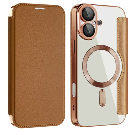 Чехол-книжка Shield MagSafe RFID Anti-theft Leather для iPhone 16 Plus - коричневый