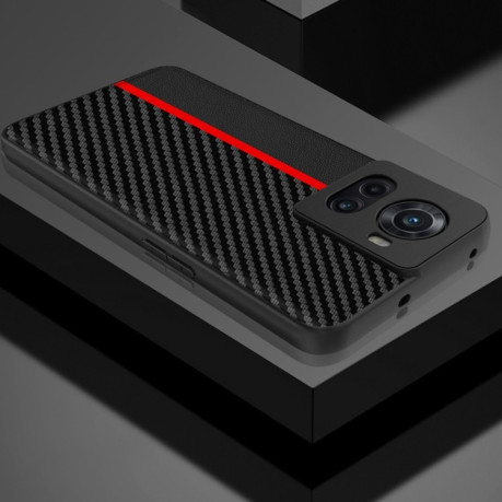 Противоударный чехол Carbon Fiber Splicing для OnePlus 10R / Ace - красный