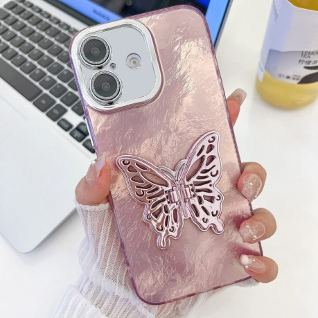 Чохол протиударний Plating Glitter Texture Butterfly для iPhone 16 Plus - Pink Tinfoil Texture