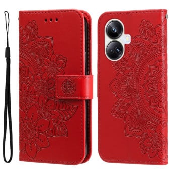 Чехол-книжка 7-petal Flowers Embossing для Realme 10 Pro+ 5G - красный