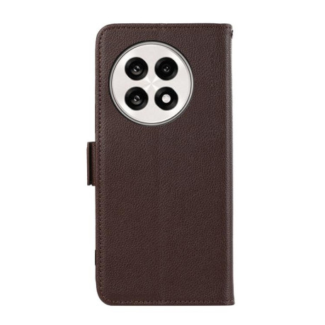 Шкіряний чохол-книжка KHAZNEH Genuine Leather RFID для OnePlus 13R/Ace 5/Ace 5 Pro - коричневий