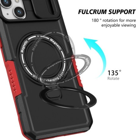 Противоударный чехол Sliding Camshield Magsafe Holder для iPhone 15 - черно-красный