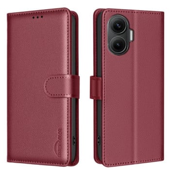 Чехол-книжка Litchi Texture RFID Anti-theft Leather для Xiaomi Poco F7 5G - червоний