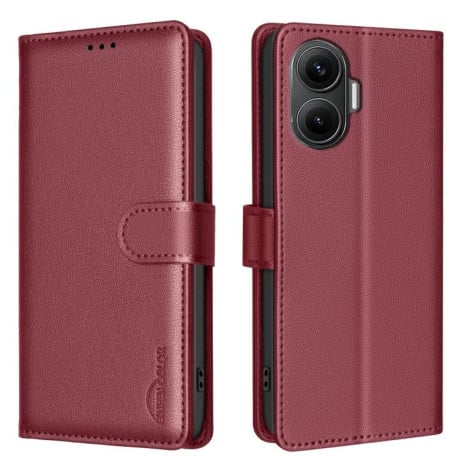 Чехол-книжка Litchi Texture RFID Anti-theft Leather для Xiaomi Poco F7 5G - красный