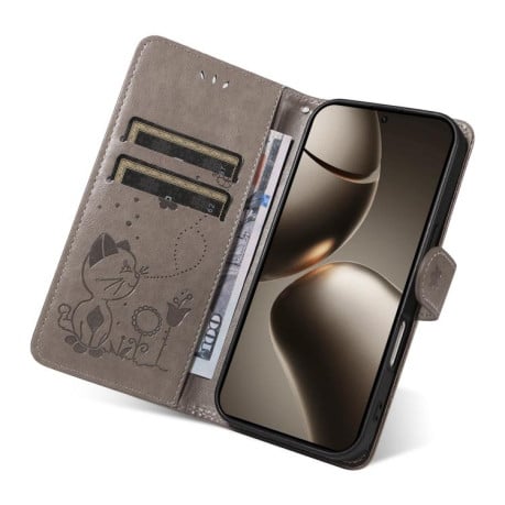 Чехол-книжка Cat Embossing Pattern на Xiaomi 15T Pro 5G EU 173mm - серый