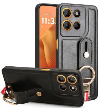 Протиударний чохол Wristband Leather Back на Motorola Moto G15 / G15 Power 4G — чорний