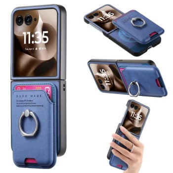 Противоударный чехол Twill Fabric Card Bag Ring Magnetic для Motorola Moto Razr 60 Ultra 5G - синій