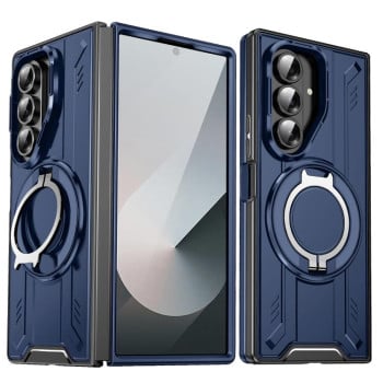 Ударозащитный чехол Transparent MagSafe Magnetic Rotating Ring Holder на Samsung Galaxy Fold 7 5G - синий