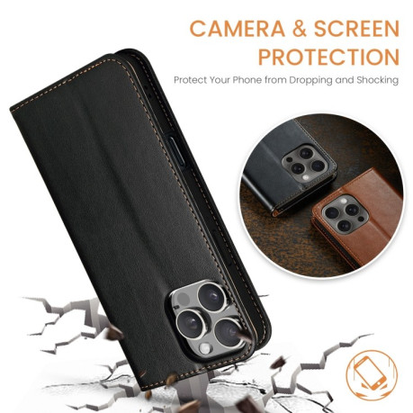 Кожаный чехол-книжка Fierre Shann Genuine leather для iPhone 16 Pro Max - черный