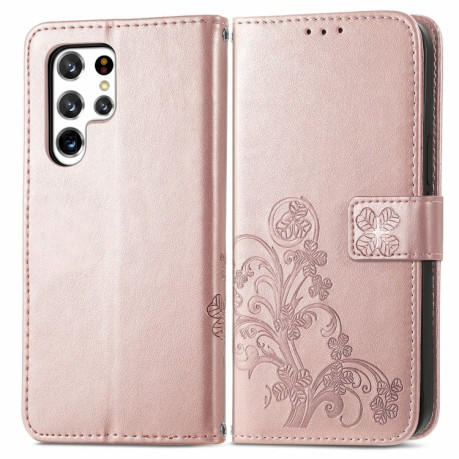 Чохол-книжка Four-leaf Clasp Embossed Samsung Galaxy S22 Ultra - рожеве золото