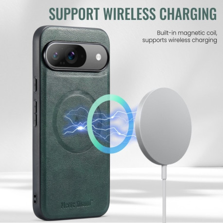 Чохол Fierre Shann Cowhide Texture MagSafe Magnetic для Google Pixel 9 Pro XL - зелений