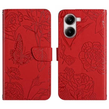 Чохол-книжка з тисненням &quot;метелика&quot; та магнітним хлястиком на Xiaomi Poco X7 Pro - червоний