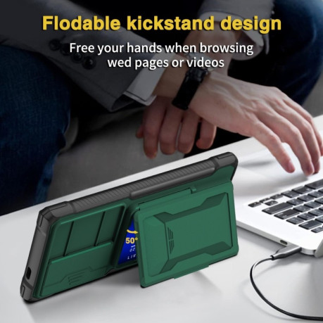 Протиударний чохол Full Coverage Phone Case with Holder / Card Slot на Samsung Galaxy S24 Ultra 5G - зелений