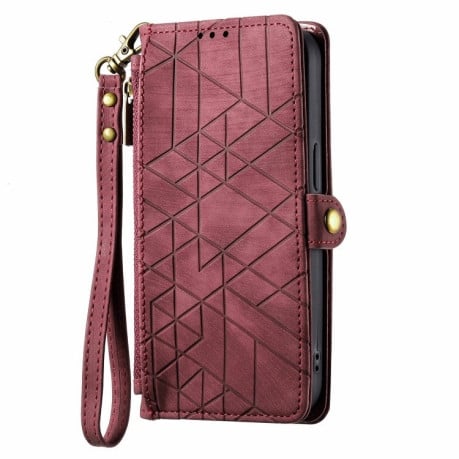 Чехол-книжка Geometric Zipper Wallet Side Buckle Leather для Realme Note 50 - красный