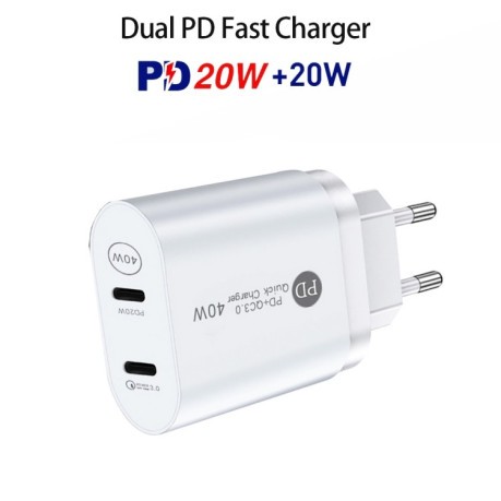 Скоростная зарядка 002 40W Dual Port PD USB-C/Type-C Fast Charge - белый