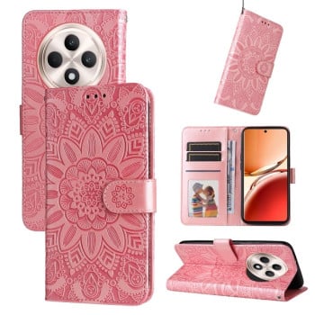 Чехол-книжка Embossed Sunflower для OPPO Reno12 F/12 FS- розовое золото