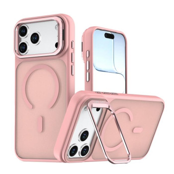 Чохол Bright Color Frosted Skin-feel Camera Bracket з MagSafe і підставкою біля камери на iPhone 18 Pro Max — рожевий