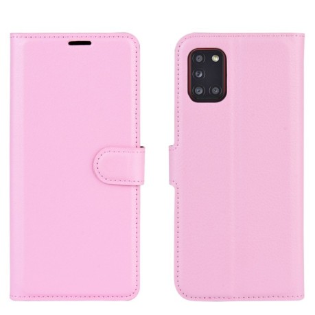 Чехол-книжка Litchi Texture на Samsung Galaxy A31 - розовый
