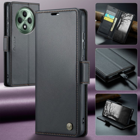 Чехол-книжка CaseMe 023 Butterfly Buckle Litchi Texture RFID Anti-theft Leather для OPPO Reno12 F/12 FS 5G - черный