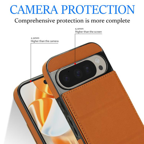 Протиударний чохол Tri-fold Holder Leather Phone Case with Card Slot для Google Pixel 9 / 9 Pro - коричневий