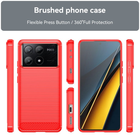 Протиударний чохол Brushed Texture Carbon Fiber на Xiaomi Poco X6 Pro 5G - червоний