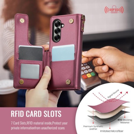 Чехол-книжка CaseMe C22 Card Slots Holder RFID Anti-theft для Samsung Galaxy Fold 7 - красный