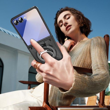 Ударозахисний чохол Transparent MagSafe Magnetic Rotating Ring Holder Samsung Galaxy Flip 7 5G - чорнний
