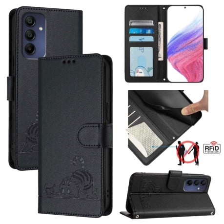 Чехол-книжка Cat Embossing Pattern на Samsung Galaxy A16 5G - черный