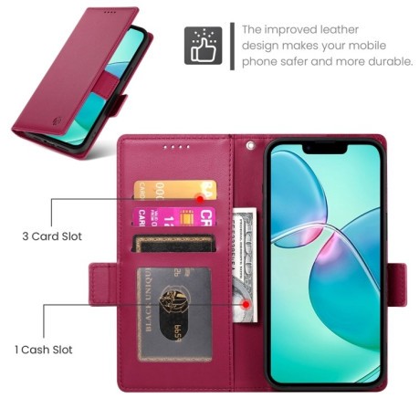 Чехол-книжка Side Buckle Magnetic Frosted Leather для iPhone 16e - винно-красный