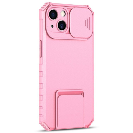 Противоударный чехол Stereoscopic Holder Sliding для iPhone 15 - розовый