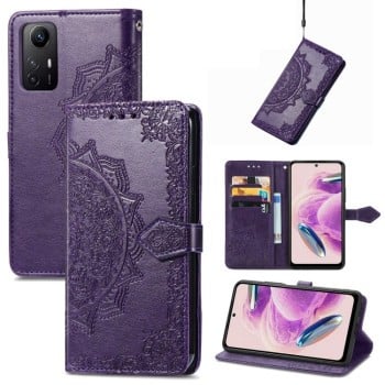 Чехол-книжка Lucky Clover Halfway Mandala Embossing Pattern на Xiaomi Redmi Note 12S - фиолетовый