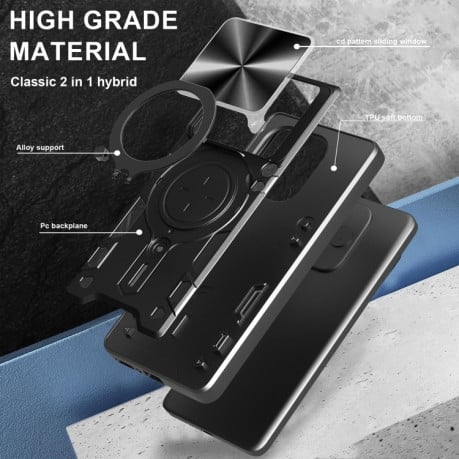 Противоударный чехол CD Texture Sliding Camshield Magnetic Holder на Xiaomi Redmi Note 14 5G/Poco M7 Pro 5G - фиолетовый