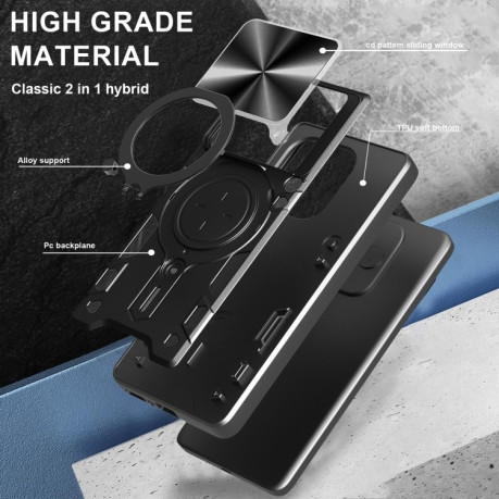 Противоударный чехол CD Texture Sliding Camshield Magnetic Holder на Xiaomi Redmi Note 14 5G/Poco M7 Pro 5G - красный