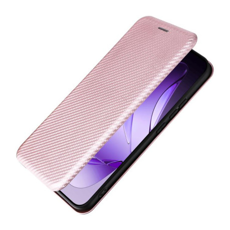 Чохол-книжка Carbon Fiber Texture на OPPO Reno13 5G Global - рожевий