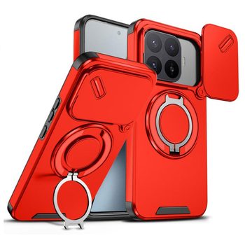 Противоударный чехол со шторкой камеры Sliding Camshield и кольцом-подставкой на Xiaomi 17T 5G — красный