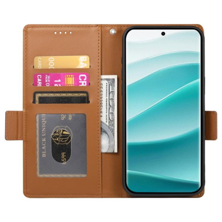 Чехол-книжка Side Buckle Magnetic Frosted Leather для Xiaomi Redmi Note 14 Pro 4G - коричневый