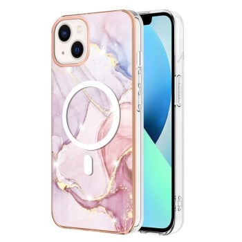 Противоударный чехол Marble Pattern Dual-side IMD Magsafe для iPhone 15 - золото