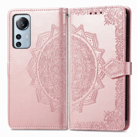 Чехол-книжка Mandala Embossing Pattern на Xiaomi 12 Lite - розовое золото