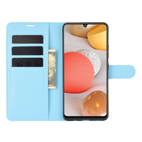 Чехол-книжка Litchi Texture на Samsung Galaxy A42 - голубой