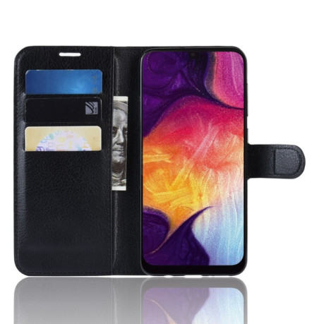 Кожаный чехол- книжка Litchi Texture Samsung Galaxy A50/A30s/A50s- черный