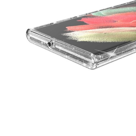 Противоударный чехол Terminator Style Glitter для Samsung Galaxy S22 Ultra 5G - белый