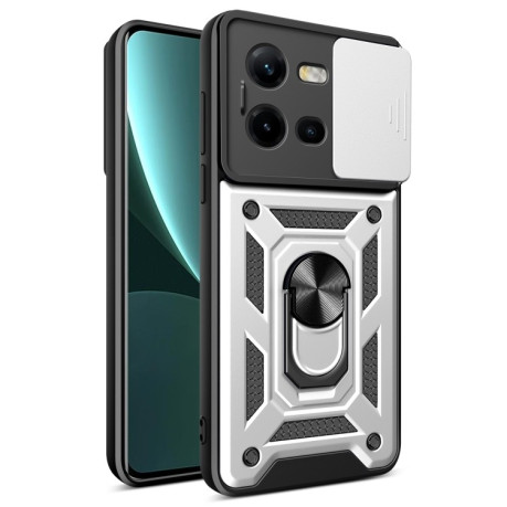 Противоударный чехол Sliding Camshield для Vivo V25 5G/V25e 4G/X80 Lite 5G - серебристый