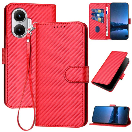 Чехол-книжка Carbon Fiber Texture на Xiaomi Poco F7 - красный