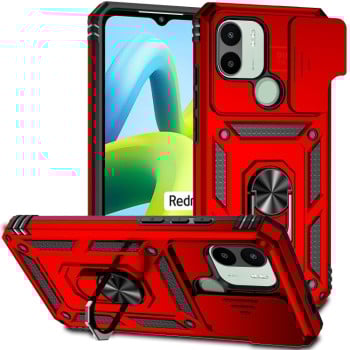Чехол со шторкой на камеру Sliding Camshield и подставкой на Xiaomi Redmi A1/A2/A1+/A2+ - красный