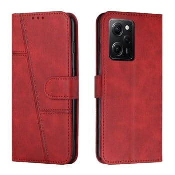 Чехол-книжка со строчкой и фактурой Calf на Xiaomi Redmi Note 12 Pro Speed / Poco X5 Pro 5G - красный