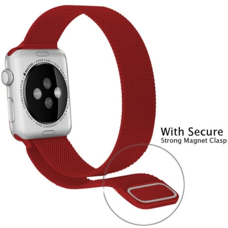 Браслет із нержавіючої сталі Milanese Loop Magnetic для Apple Watch Series 7 45mm / 44mm / 42mm - червоний