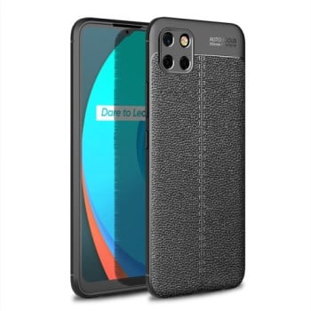 Противоударный чехол Litchi Texture на Realme C11 - черный