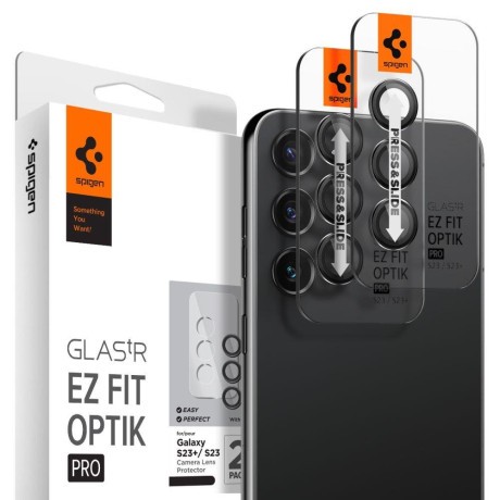 Комплект защитных стекол на камеру Spigen OPTIK.TR ”EZ FIT” для Samsung Galaxy S23 / S23+ PLUS BLACK