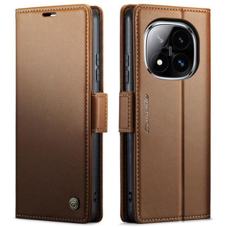 Чехол-книжка CaseMe 023 Butterfly Buckle Litchi Texture RFID Anti-theft Leather для Xiaomi Redmi Note 14 Pro 4G - коричневый