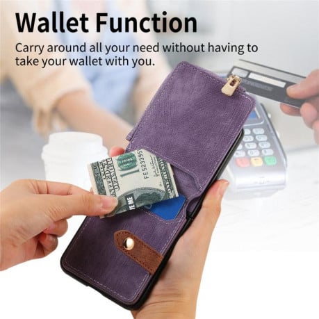 Чехол Cross Leather Ring Vertical Zipper Wallet для Motorola Razr 60 Ultra - фіолетовий